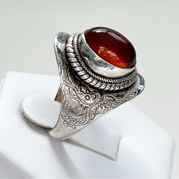 Vintage Amber Sterling Silver Ring - Picture 4 of 11